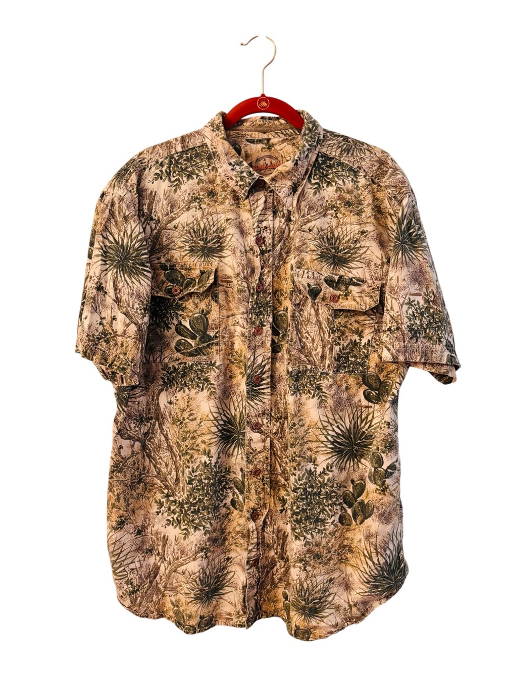 Gameguard Short-Sleeve Cactus Print Button-Down Shirt - Beige/Green Large 4 0562